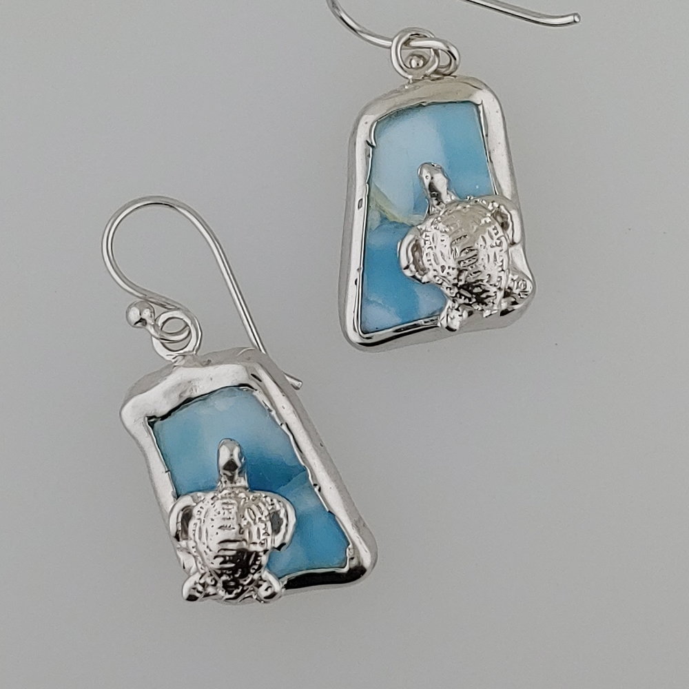 Steling Silver Larimar.One of a Kind Earrings